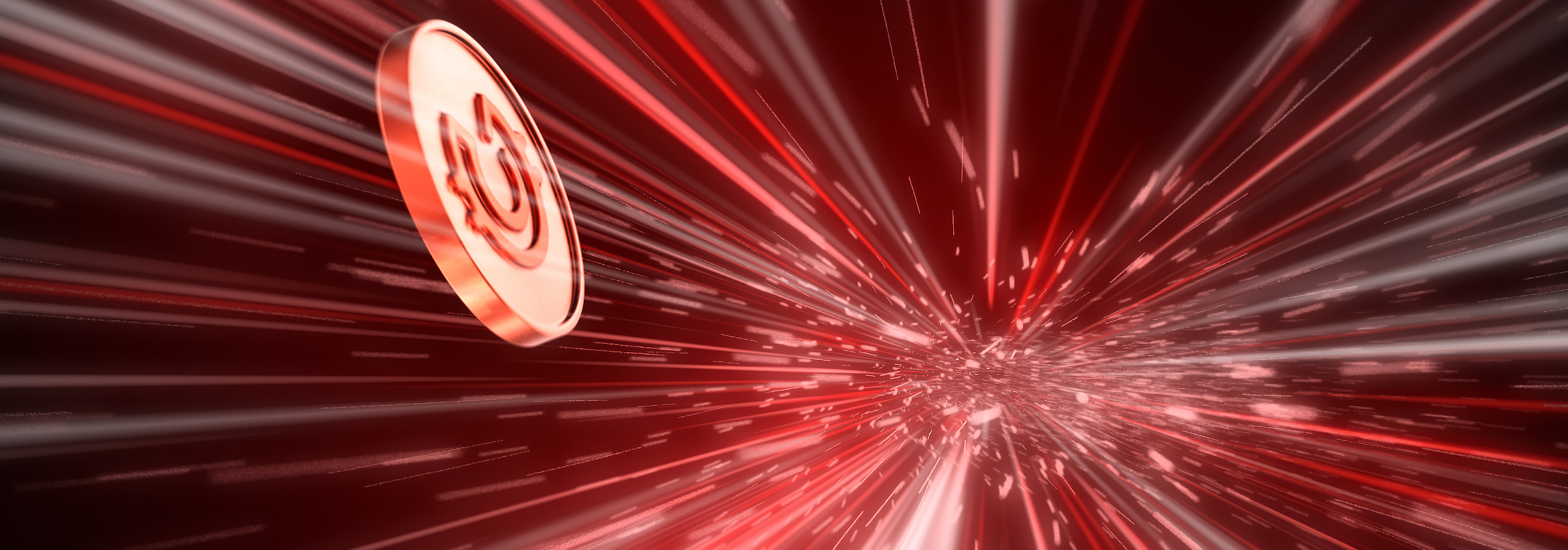GHX animated sequence with red light trails and a moving coin